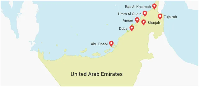 Map of the UAE’s seven emirates